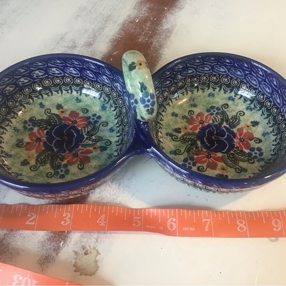 Polish Pottery Unikat Condiment Bowls Handled Floral - Picture 7 of 8
